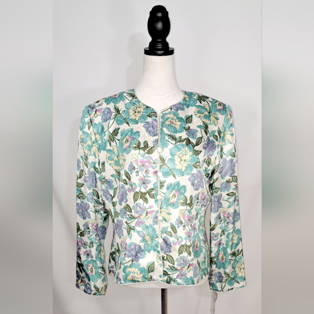 NWT! ADRIANNA PAPELL Vintage Silk Pastel Floral Jacket